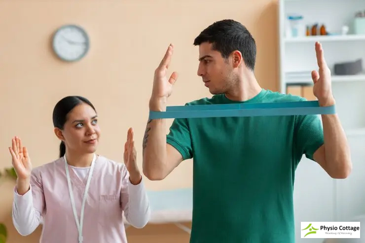 An image showing a male patient performing an exercise.