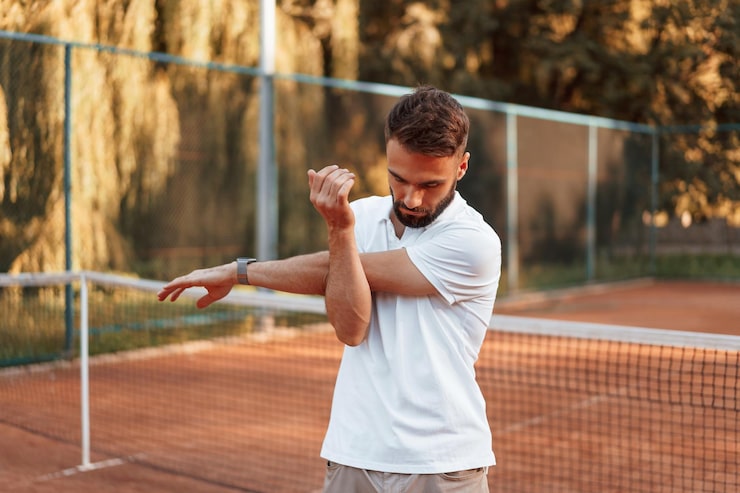 "Isolate, strengthen, stretch." Mild tennis elbow recovery isn't just about resting; it’s about therapeutic exercise. Regular, proper stretching and strengthening of the forearm muscles, like this cross-body stretch, are vital to addressing the microtears and improving tendon resilience. Learn the best tennis elbow exercises to heal and prevent recurrence.
