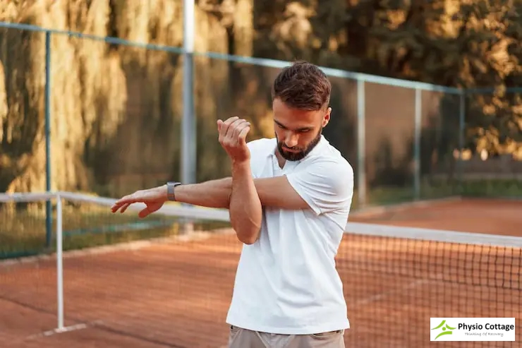 Man Stretching on a Tennis Court