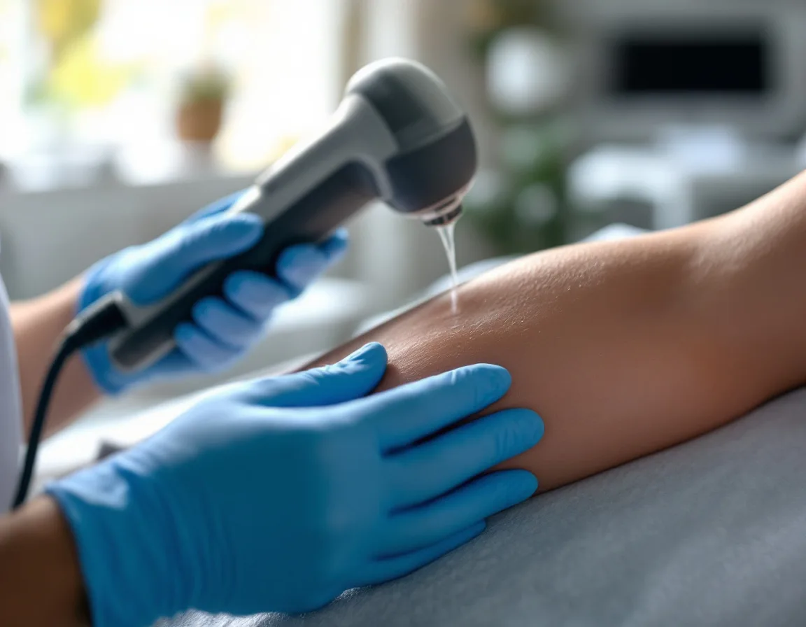 Radial shockwave therapy applied to the outer elbow for tennis elbow in Scarborough